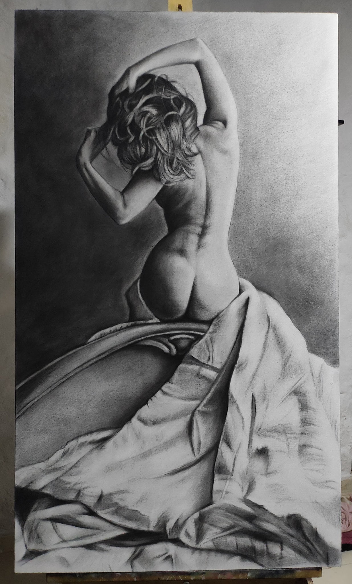 Cuadro Dibujo Carboncillo Mujer Desnuda