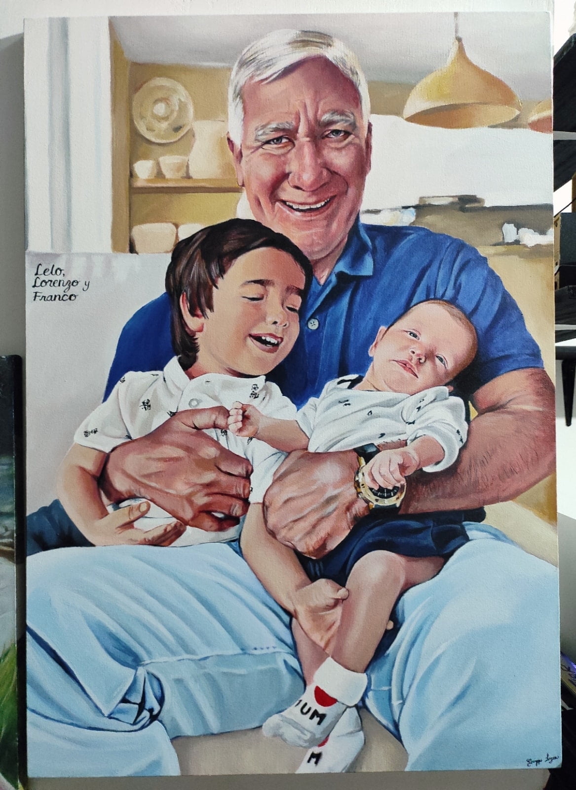 Retratos al oleo abuelo y nietos