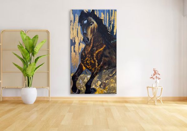 Cuadro decorativo de caballo con oro oferta