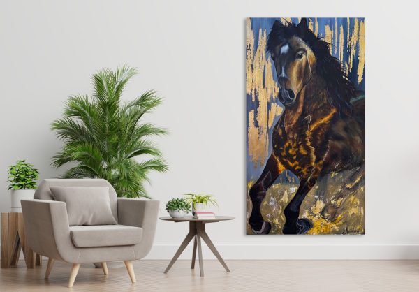 Cuadro decorativo de caballo con oro comprar