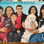 Retrato al oleo por encargo familia unida con perro Itagui
