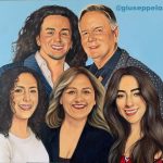 Retrato al oleo uniendo varias personas en un solo cuadro