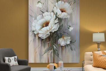 cuadro flores blancas dorados oleo
