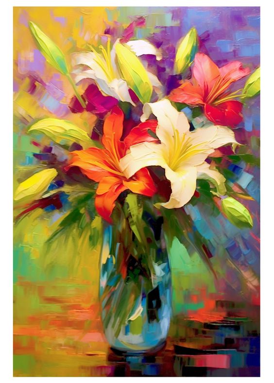 cuadro flores coloridas oleo