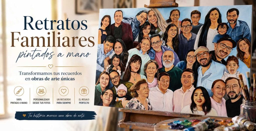 retratos familiares pintados a mano